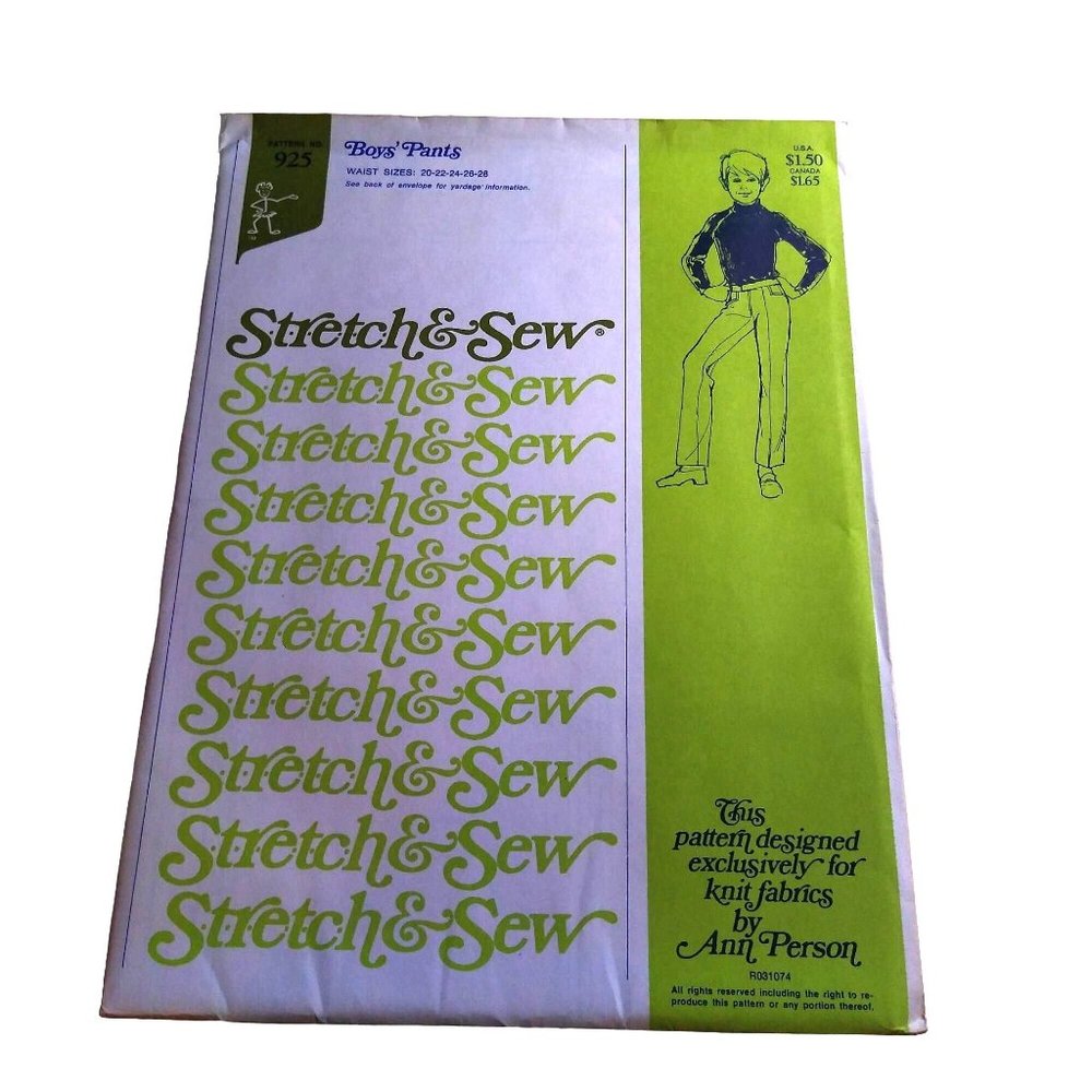 UNCUT Vintage Sewing PATTERN Stretch and Sew 925 by Ann Person, Boys 1974 Pants
